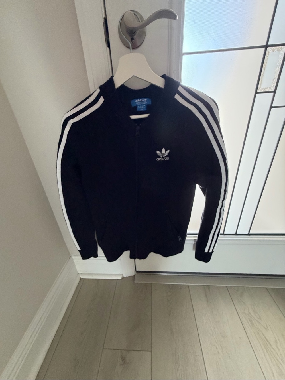 adidas Wool Black Bomber Jacket with White 3-Stripes